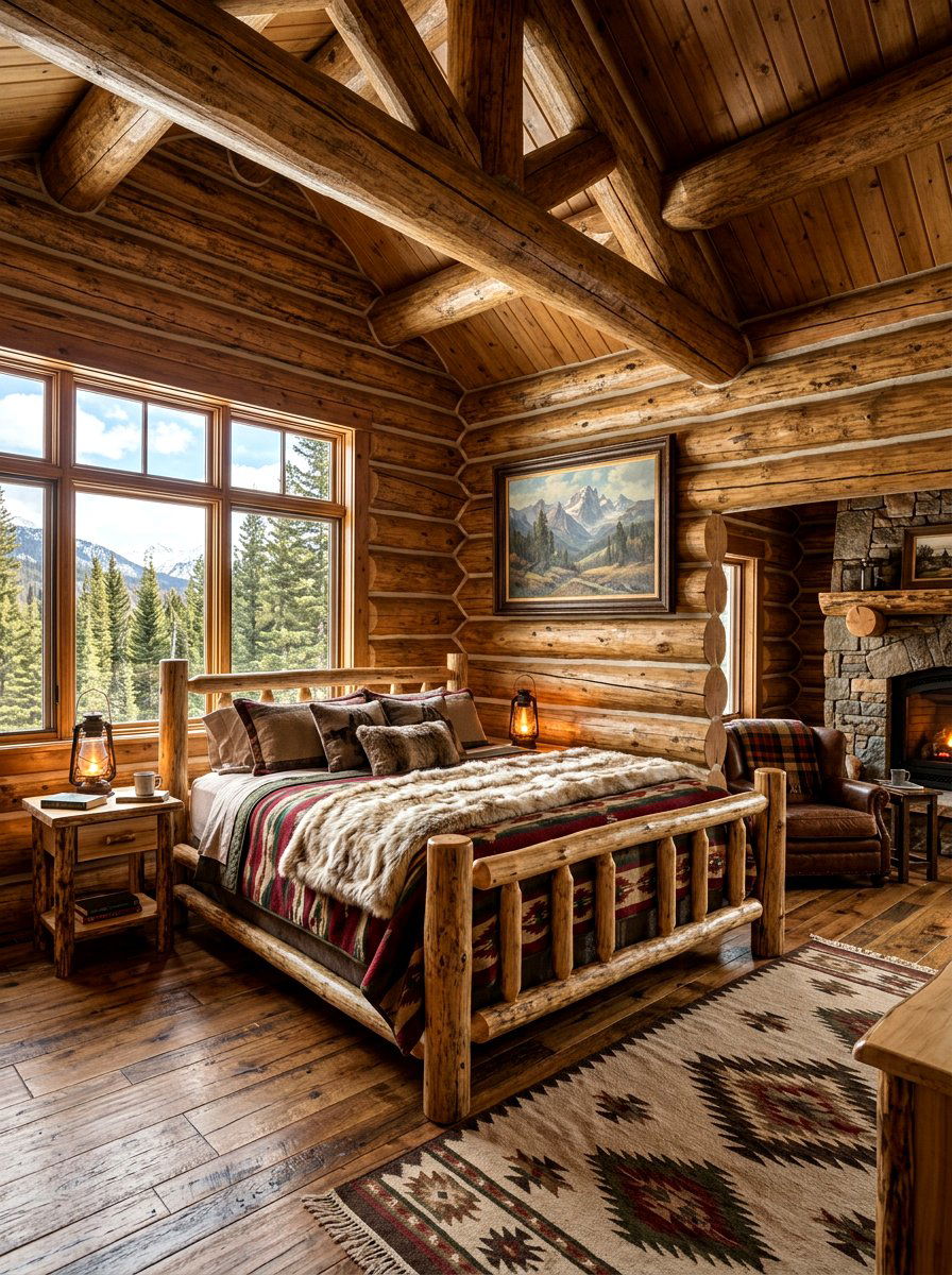 Rustic log cabin bedroom - 30 mountain cabin bedroom ideas
