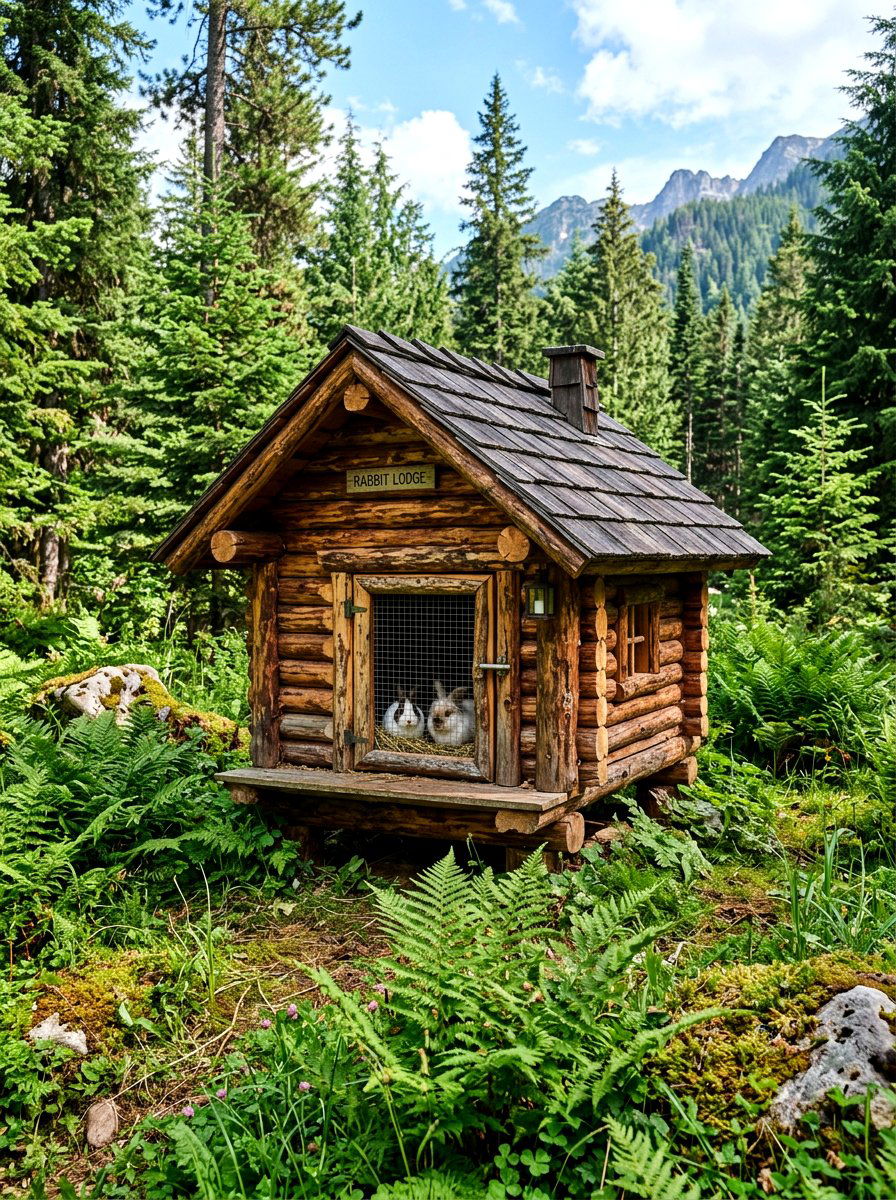 Rustic log cabin rabbit hutch - 30 rabbit hutch garden ideas