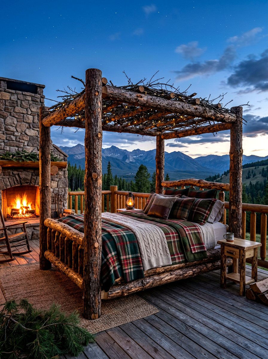 Rustic log canopy bed - 30 draped canopy bed ideas