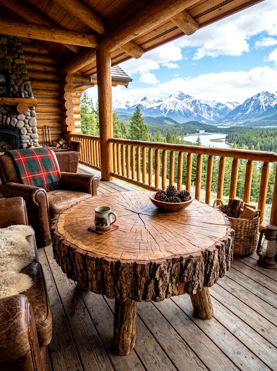 Rustic log coffee table - 30 porch coffee table ideas
