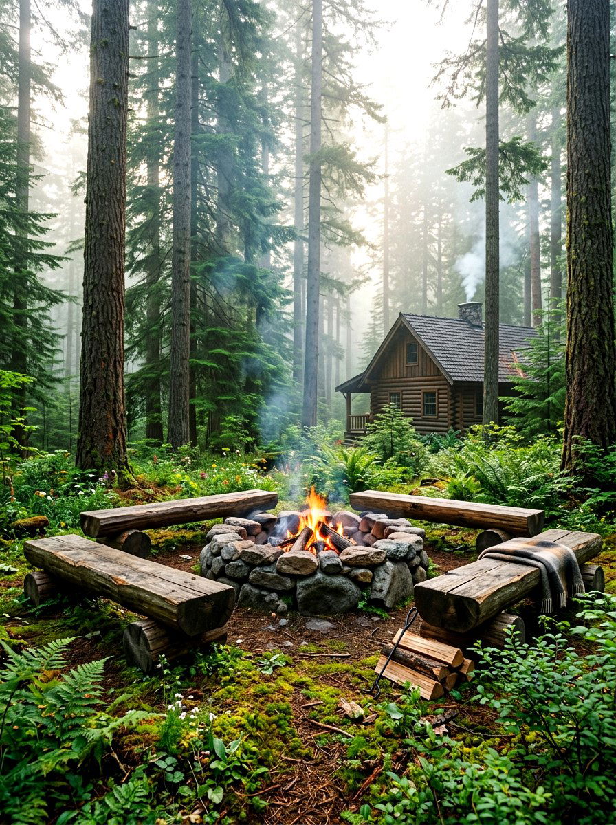 Rustic log fire pit - 30 patio fire pit ideas