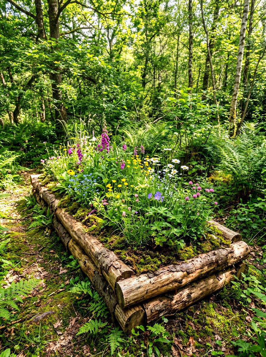 Rustic log garden bed - 30 wood raised bed ideas
