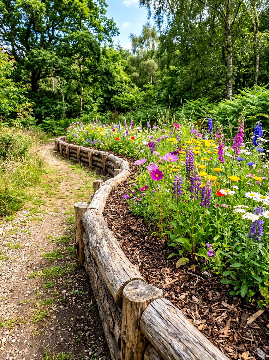Rustic log garden edging - 30 cottagecore garden ideas