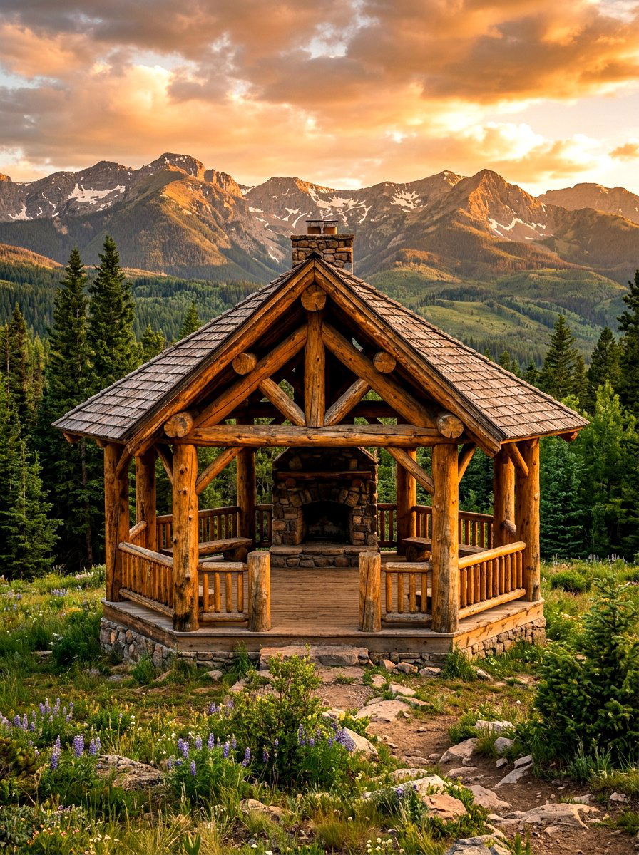 Rustic log gazebo - 30 hexagon gazebo ideas