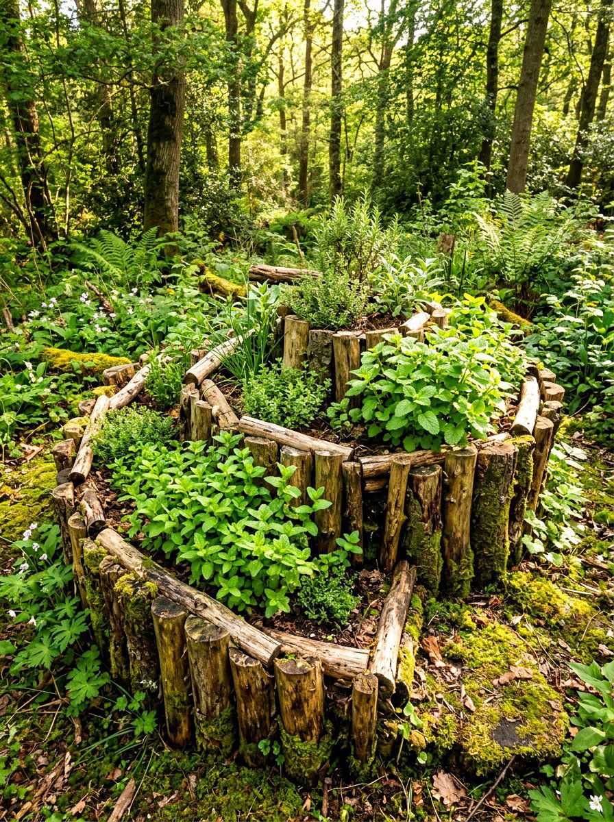 Rustic log herb spiral - 30 herb spiral ideas