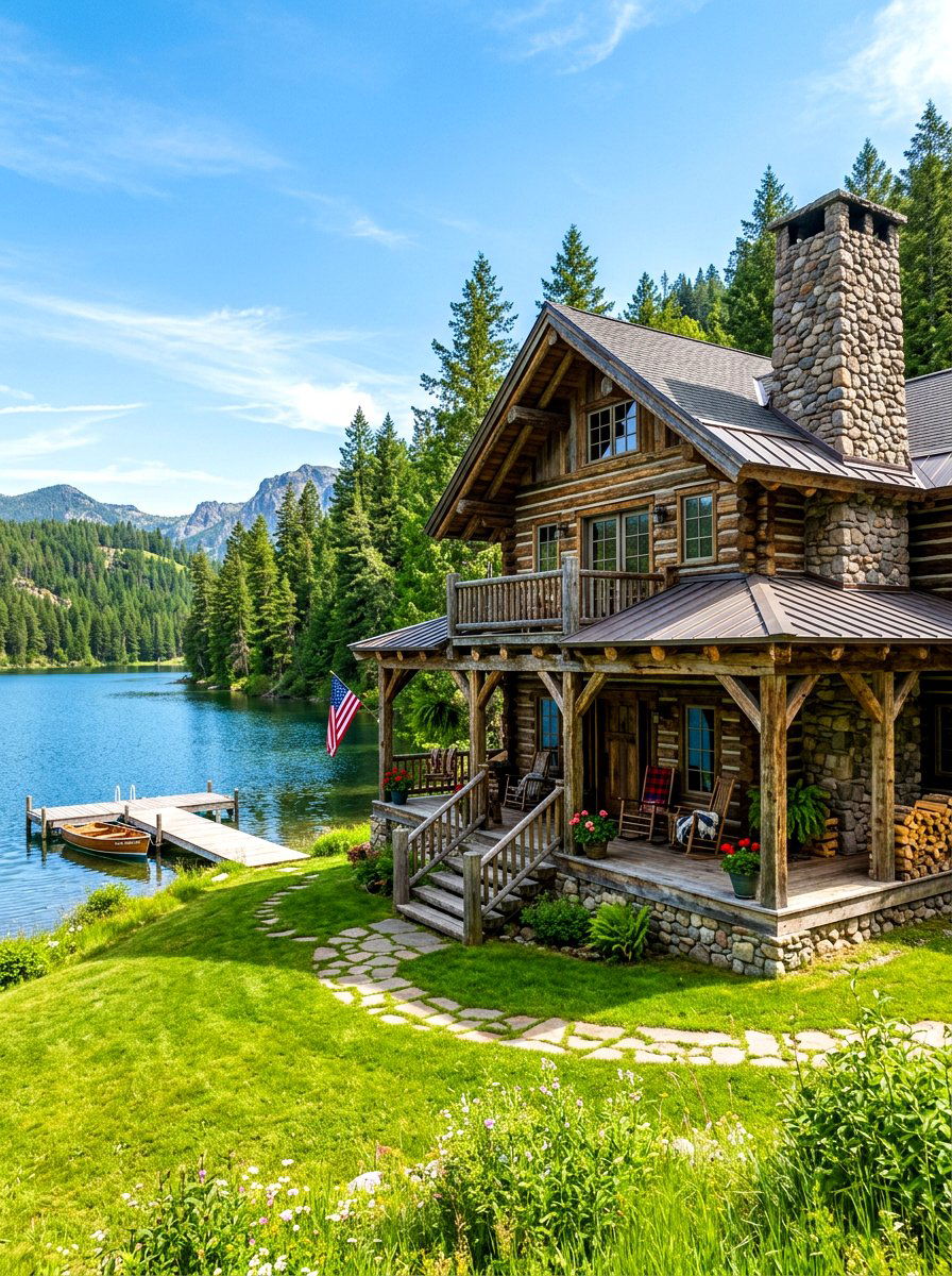 Rustic log lake house - 30 lake house exterior ideas