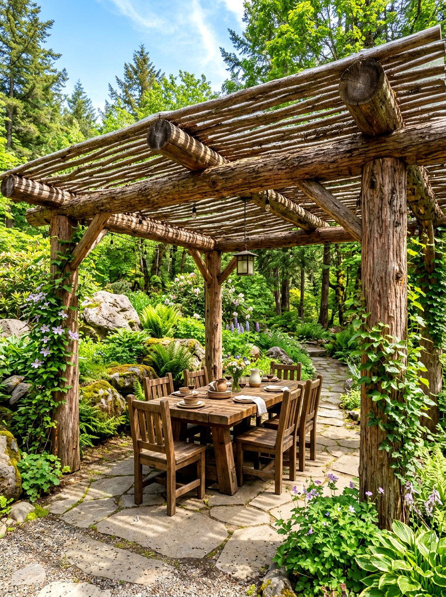 Rustic log patio structure - 30 patio canopy ideas