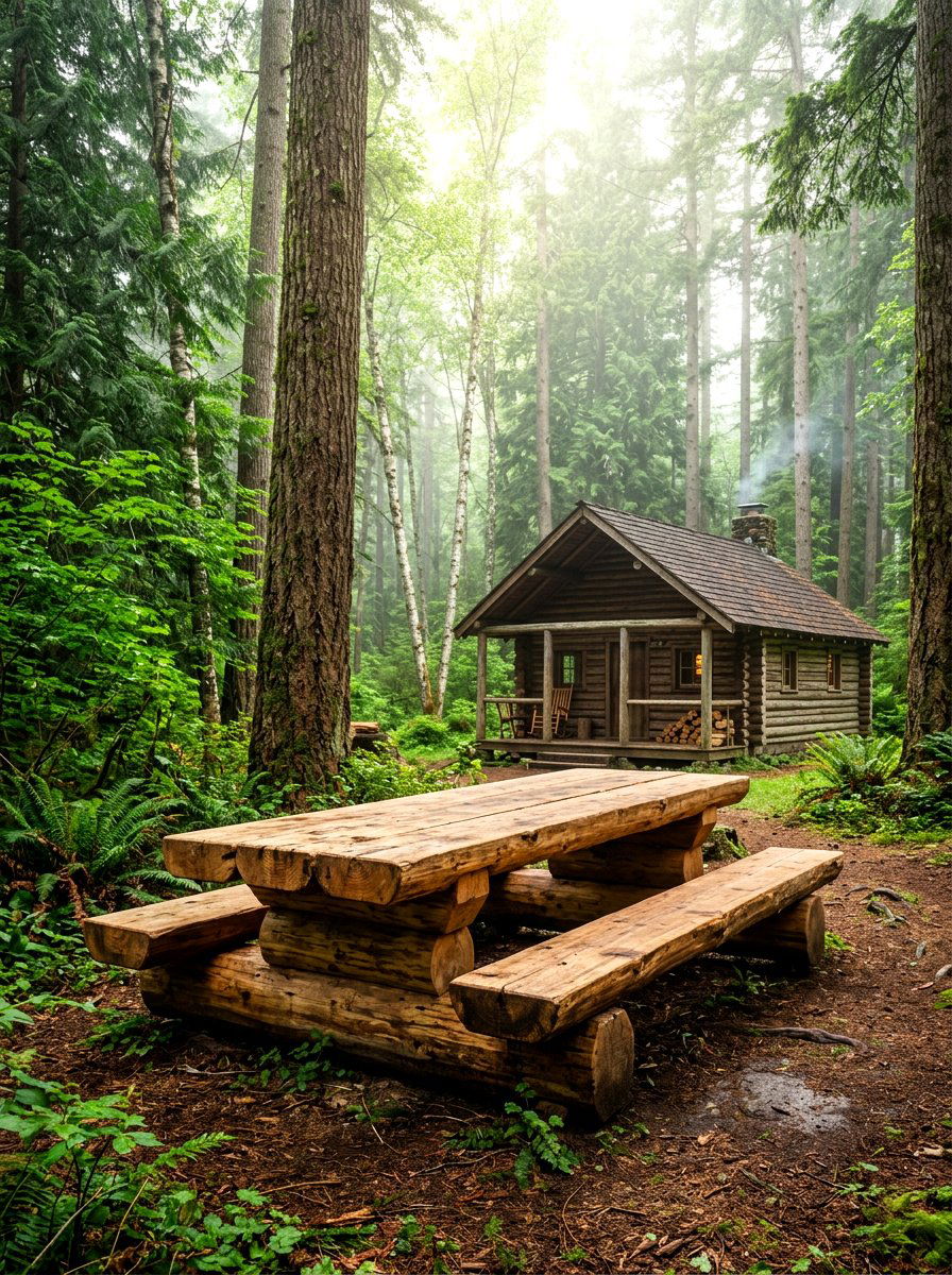 Rustic log picnic table - 30 backyard picnic table ideas
