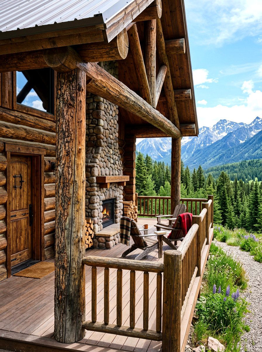 Rustic log porch column - 30 porch column ideas