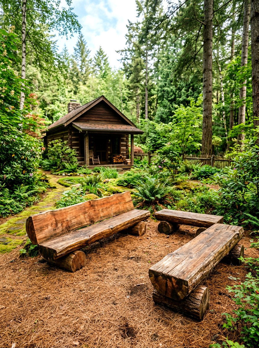 Rustic log seating - 30 front yard seating ideas