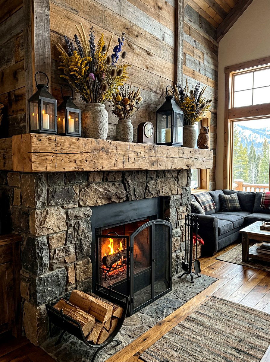 Rustic mantel - 30 summer mantel decor ideas
