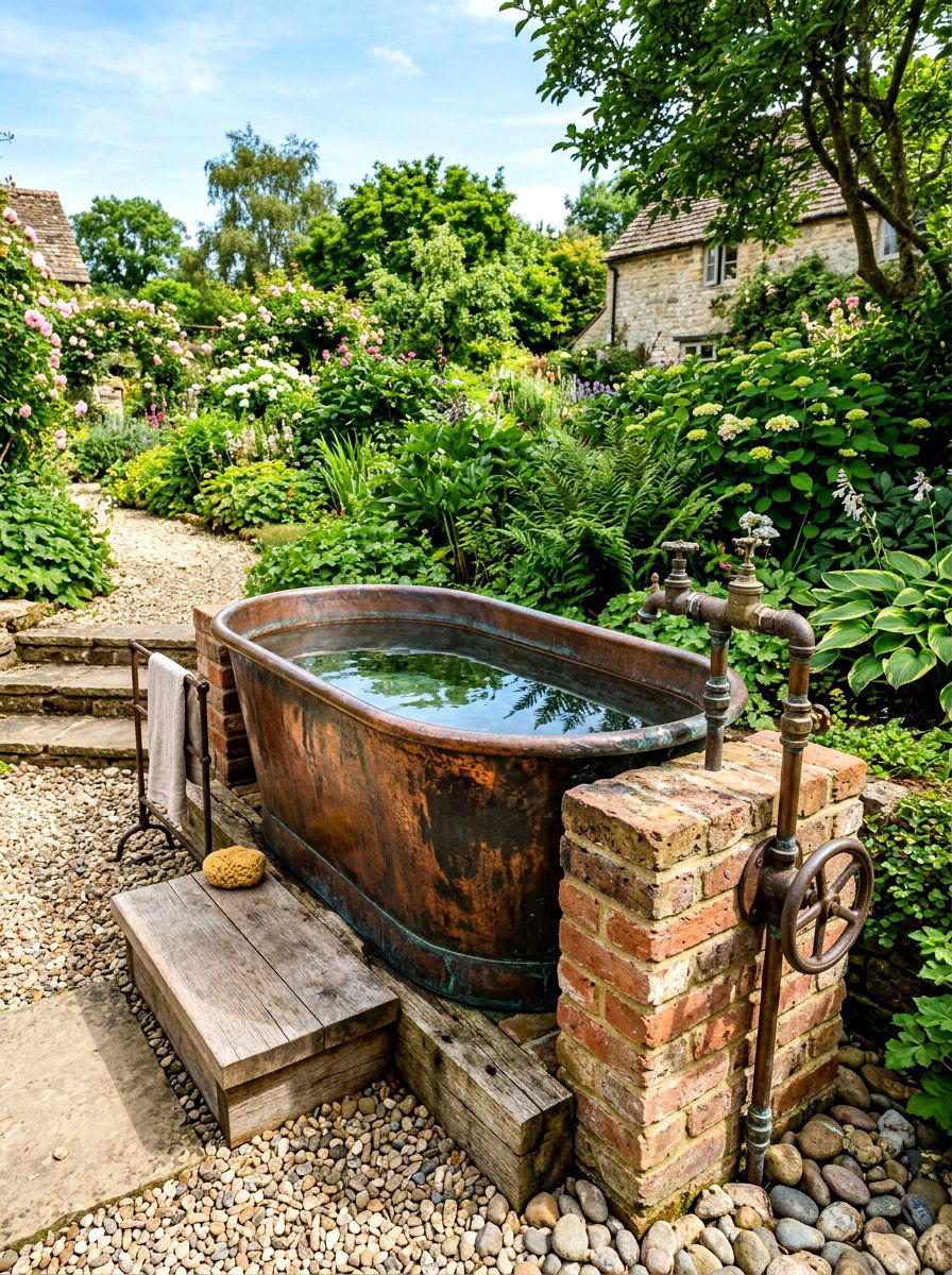 Rustic metal cold plunge - 30 cold plunge backyard ideas