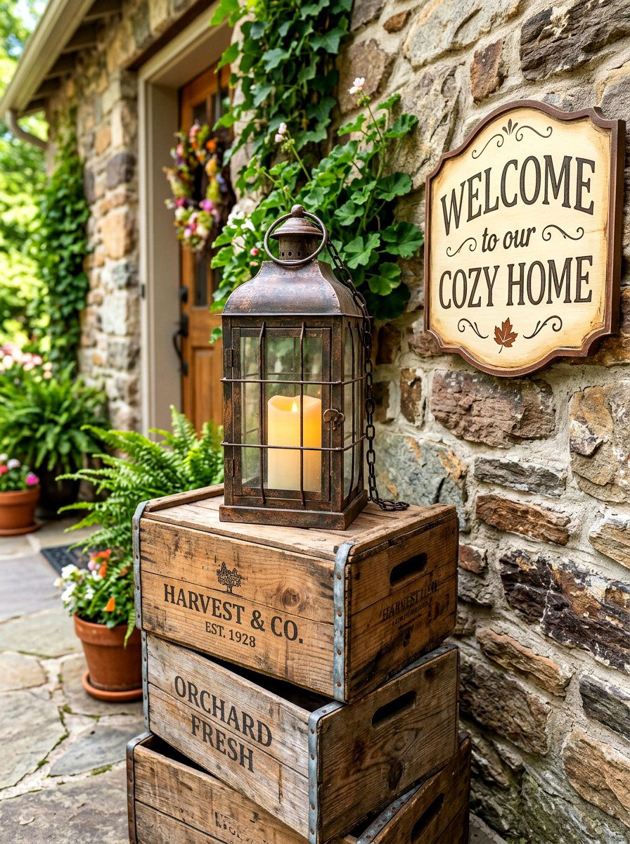 Rustic metal lantern with LED candle - 30 porch lantern styling ideas