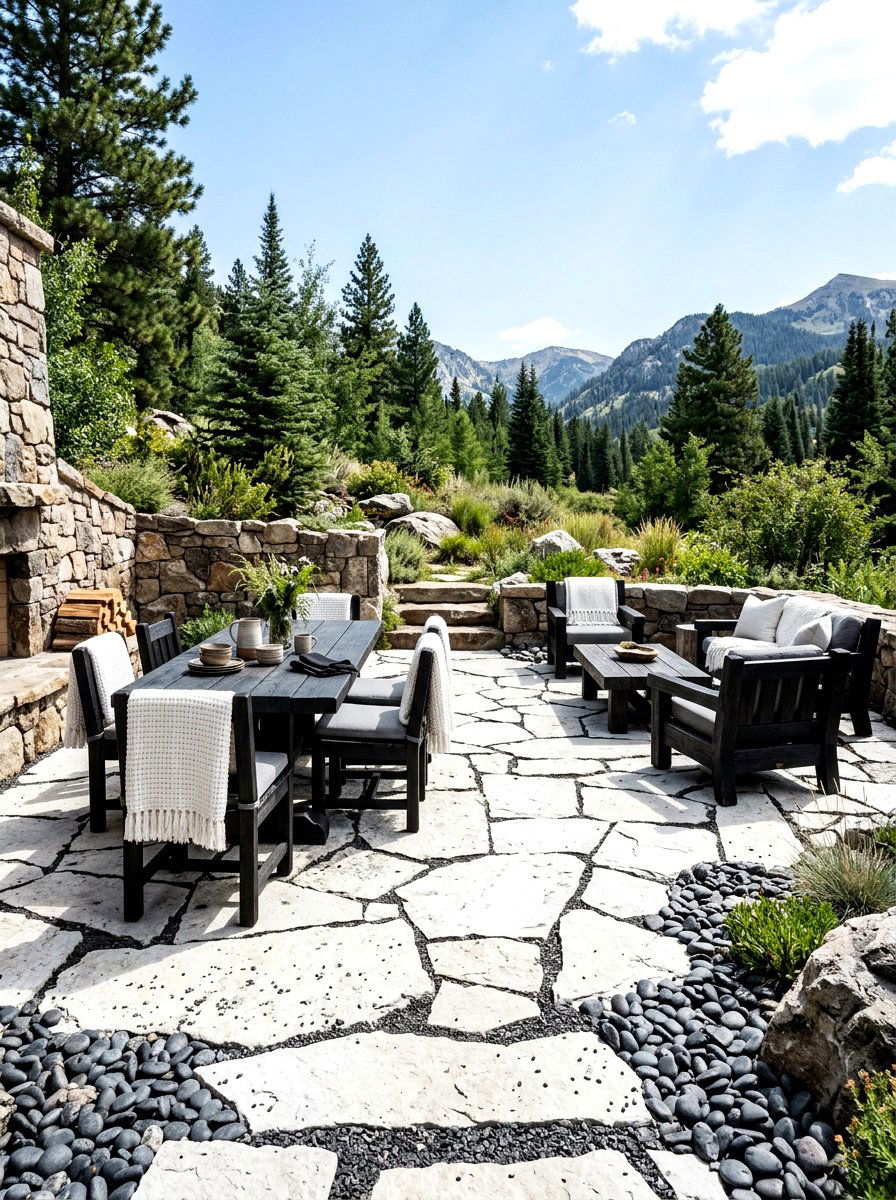 Rustic monochrome stone patio - 30 black and white patio ideas