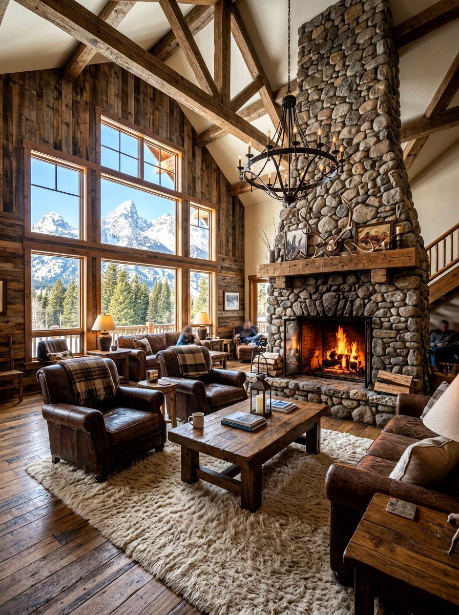 Rustic mountain lodge lobby - 30 hotel lobby living room ideas