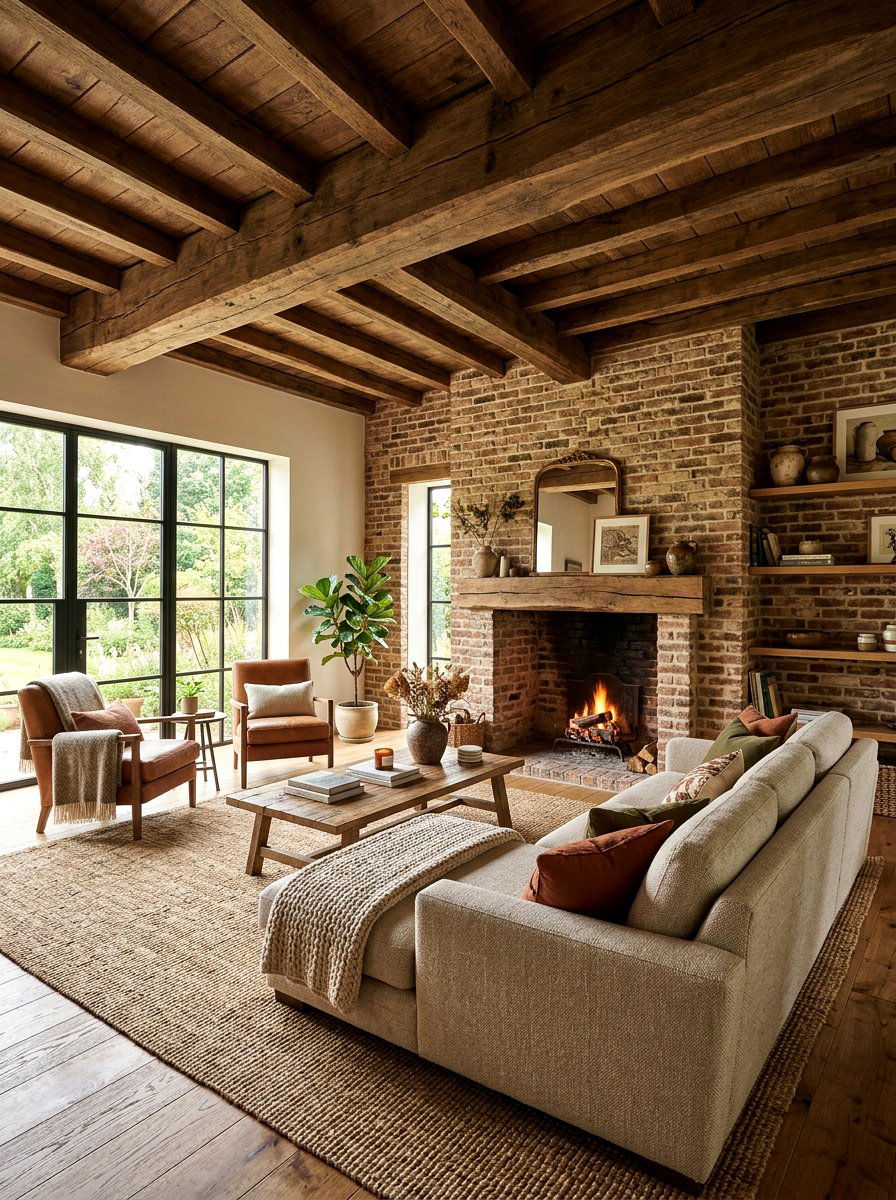 Rustic natural brick living room - 30 exposed brick living room ideas