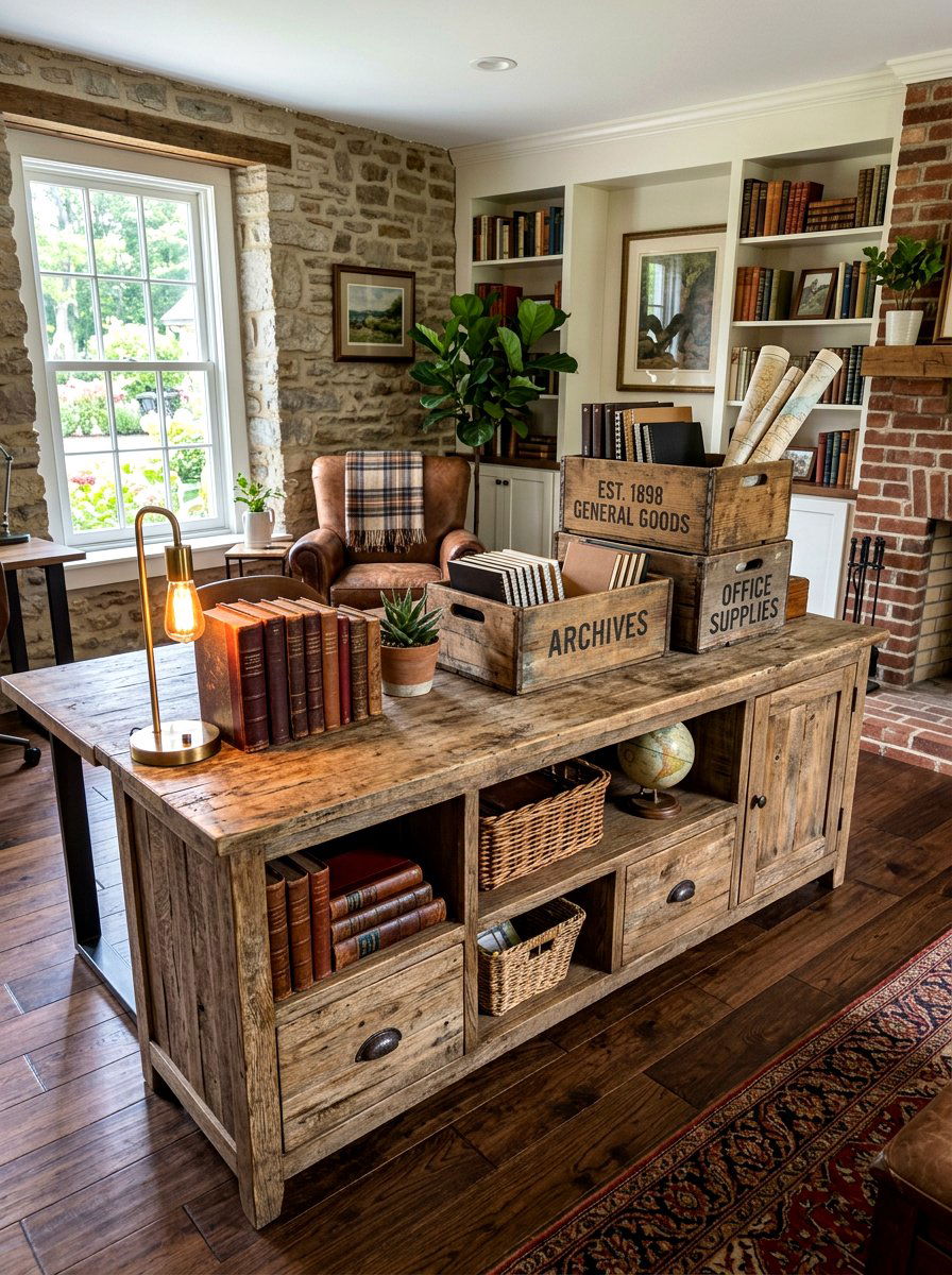 Rustic office credenza setup - 30 office credenza styling ideas