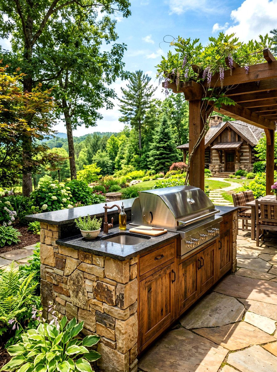 Rustic outdoor kitchen - 30 cabin backyard landscaping ideas