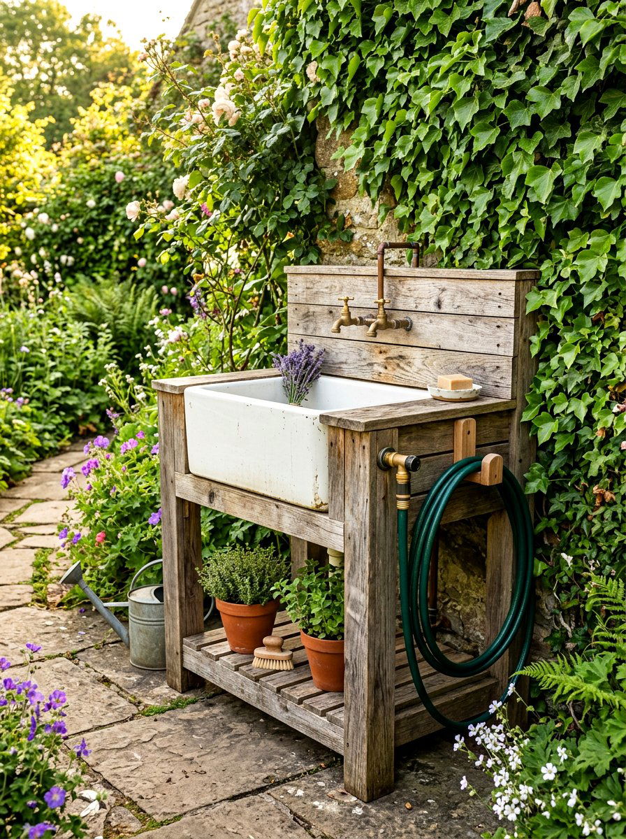 Rustic pallet garden sink - 30 outdoor sink station ideas