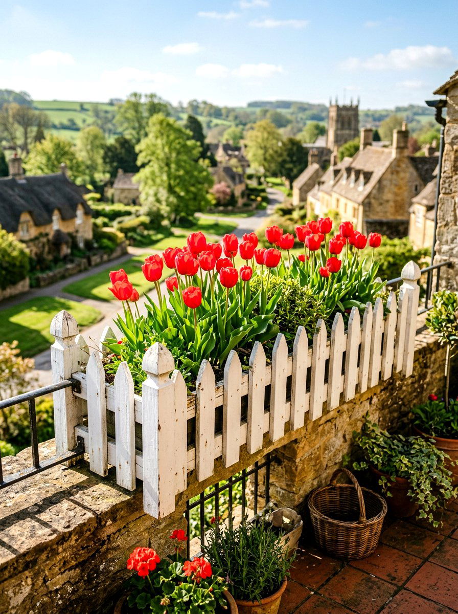 Rustic picket fence planter - 30 balcony planter wall ideas