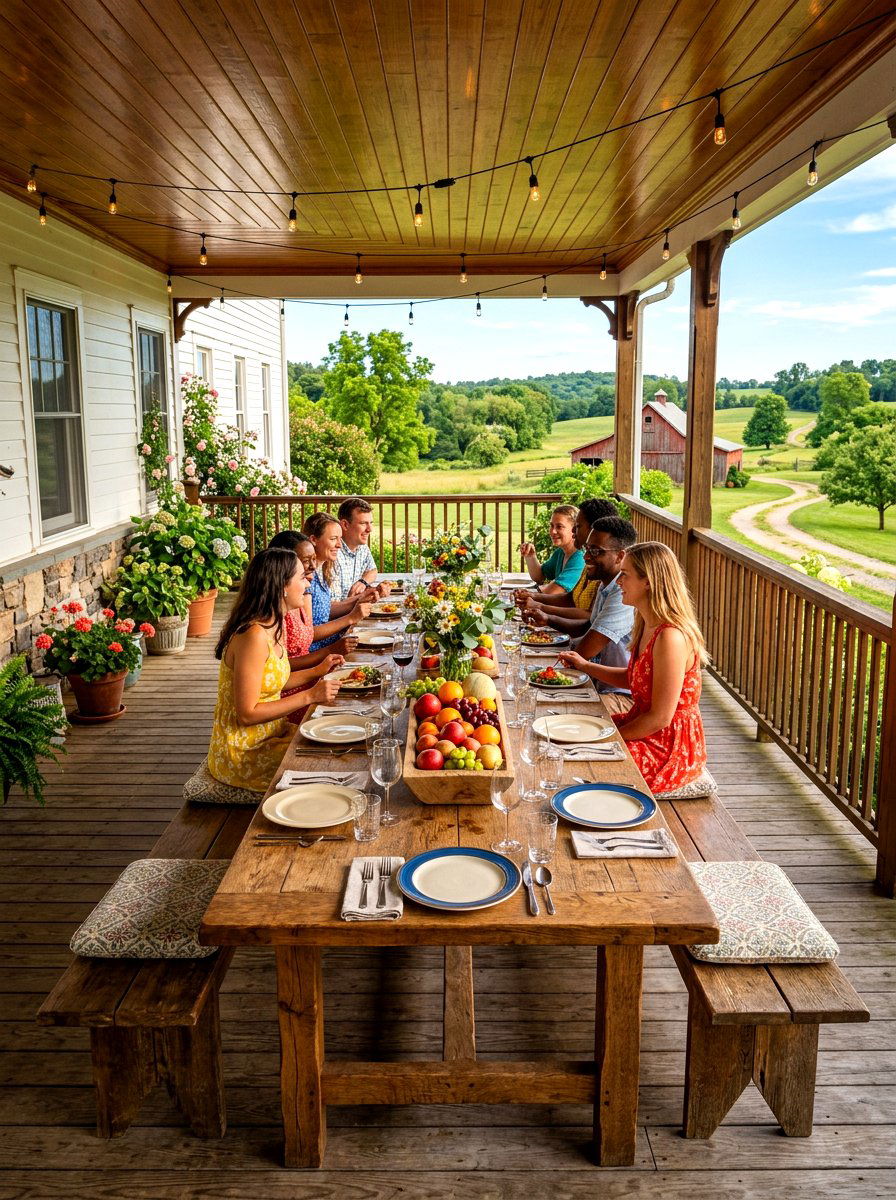 Rustic porch table - 30 country porch decor ideas