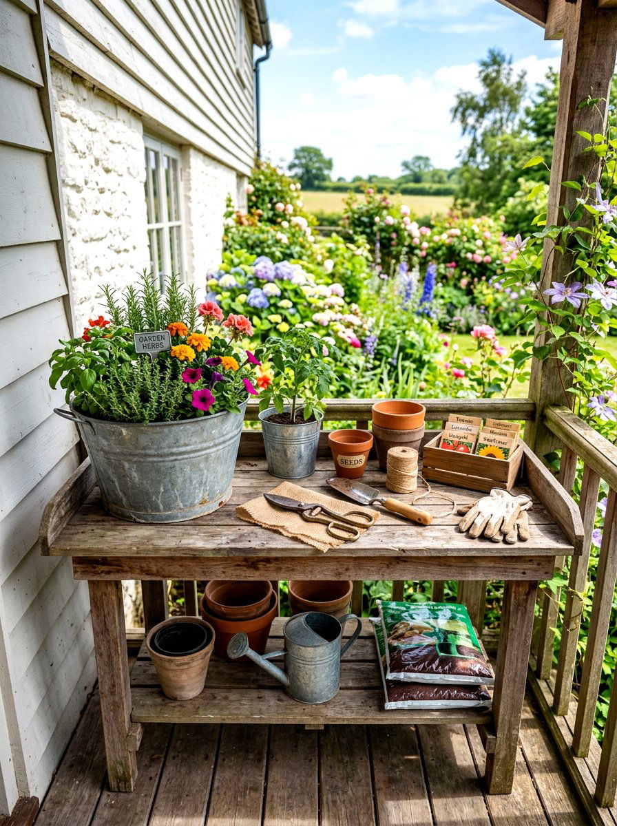 Rustic potting bench style - 30 garden inspired tablescape ideas