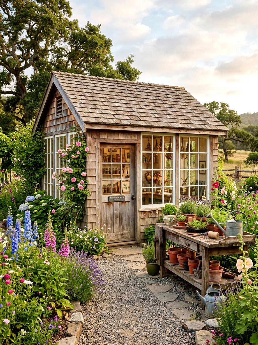 Rustic potting shed - 30 rustic garden ideas