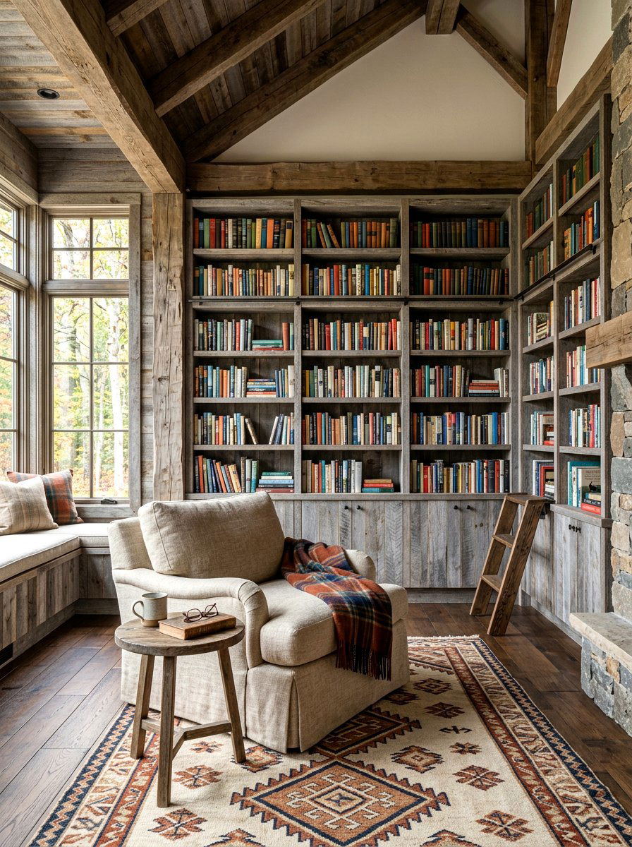 Rustic reclaimed wood library - 30 library wall ideas