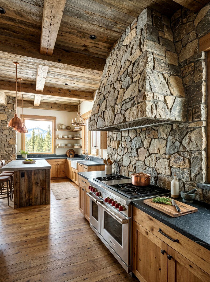 Rustic rock range hood - 30 stone hood kitchen ideas