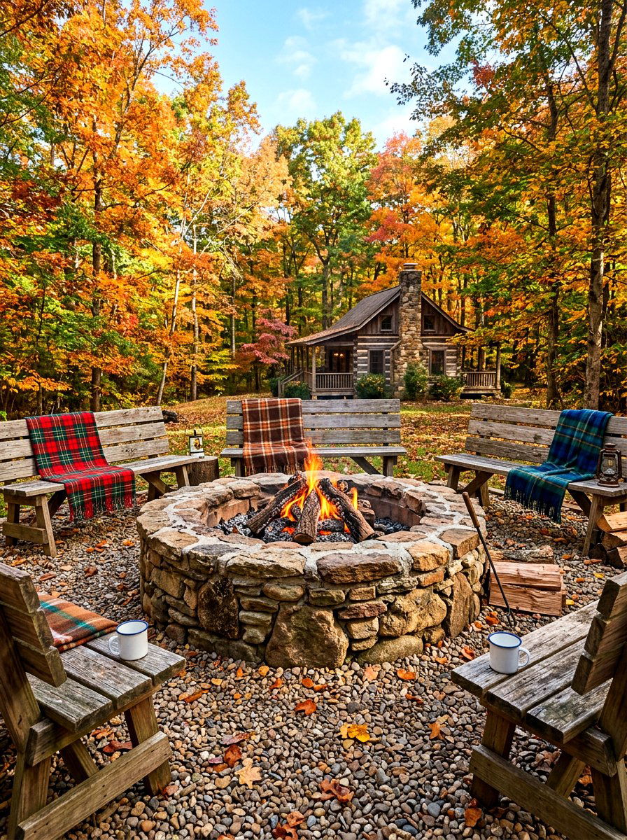 Rustic stone fire pit - 30 gas fire lounge patio ideas