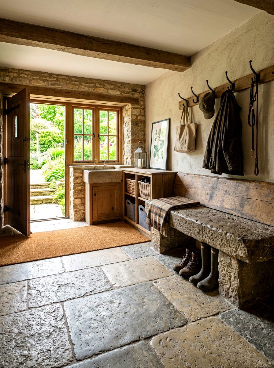 Rustic stone floor tile - 30 patterned mudroom tile ideas
