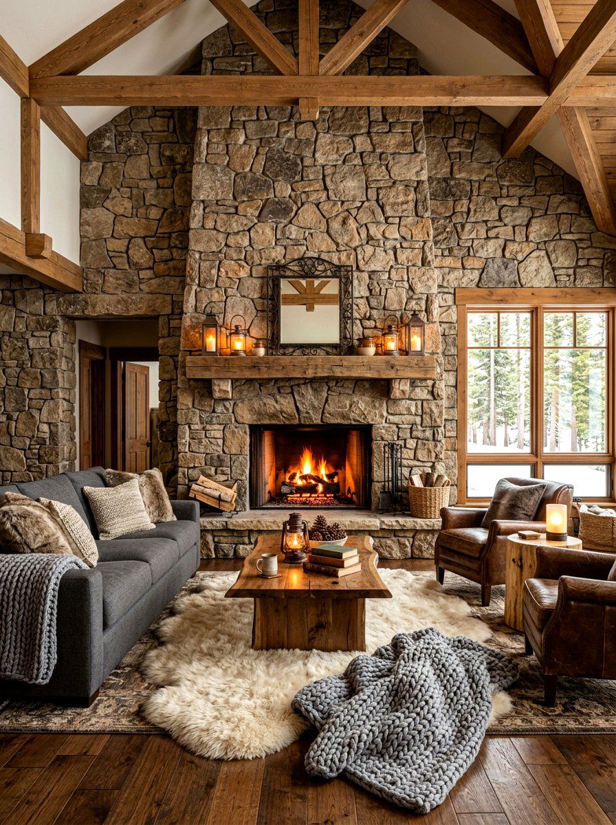 Rustic stone living room - 30 moody fall living room ideas