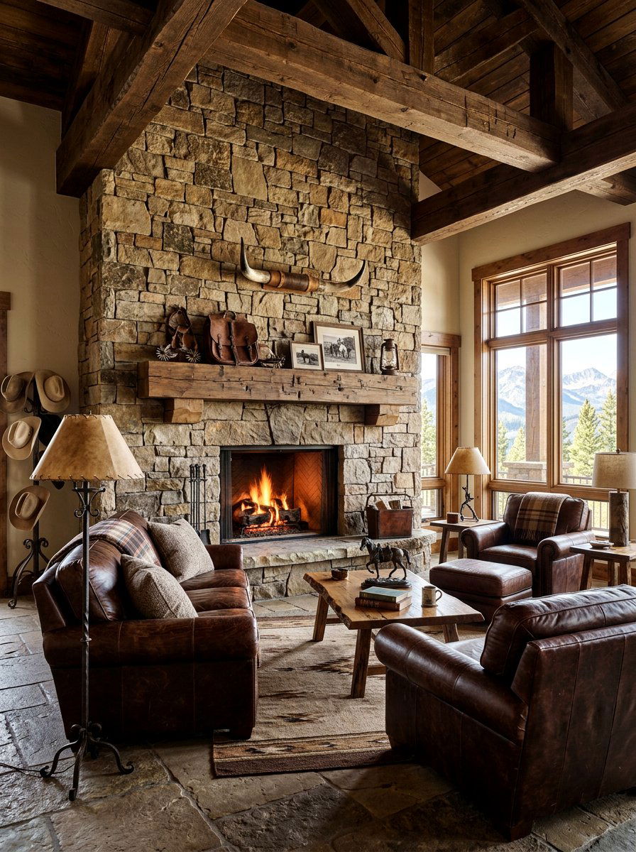 Rustic stone living room - 30 southwestern living room ideas