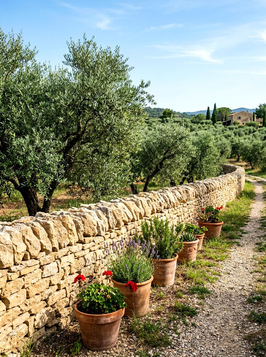Rustic stone wall - 30 olive grove backyard ideas
