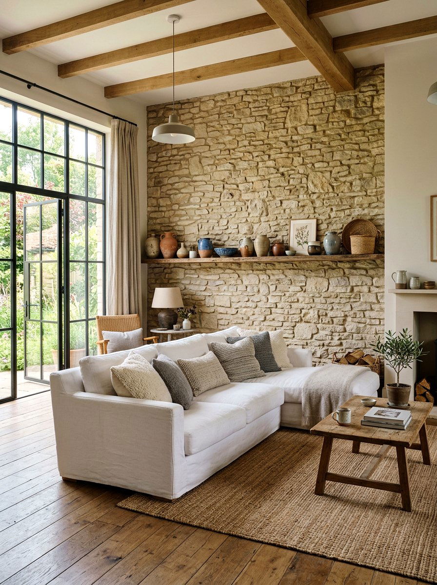 Rustic stone wall lounge - 30 warm Mediterranean lounge ideas