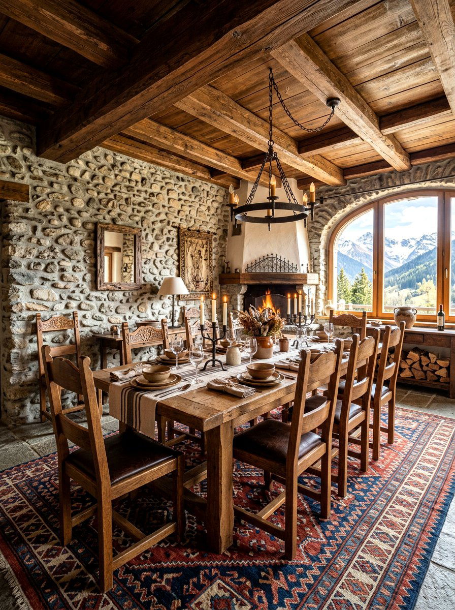 Rustic stone wall villa dining - 30 villa dining room ideas