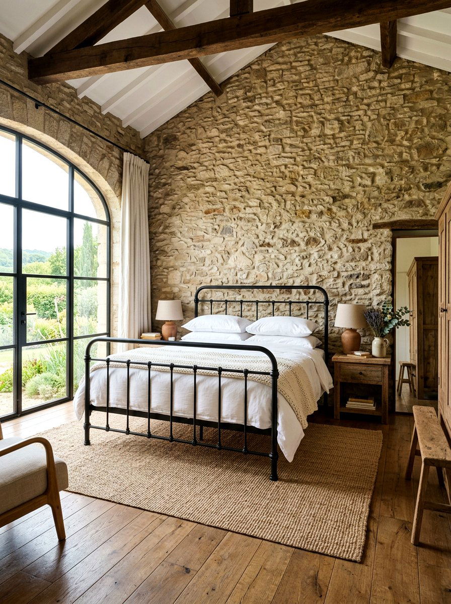 Rustic stone wall - 30 English country bedroom ideas