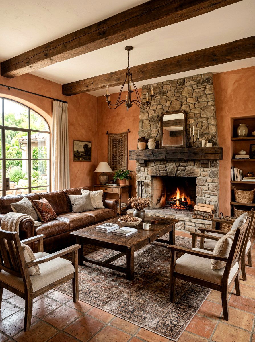 Rustic terracotta living room - 30 terracotta living room ideas