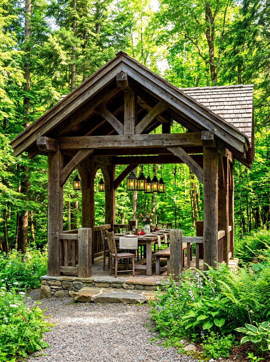 Rustic timber gazebo - 30 garden party gazebo ideas