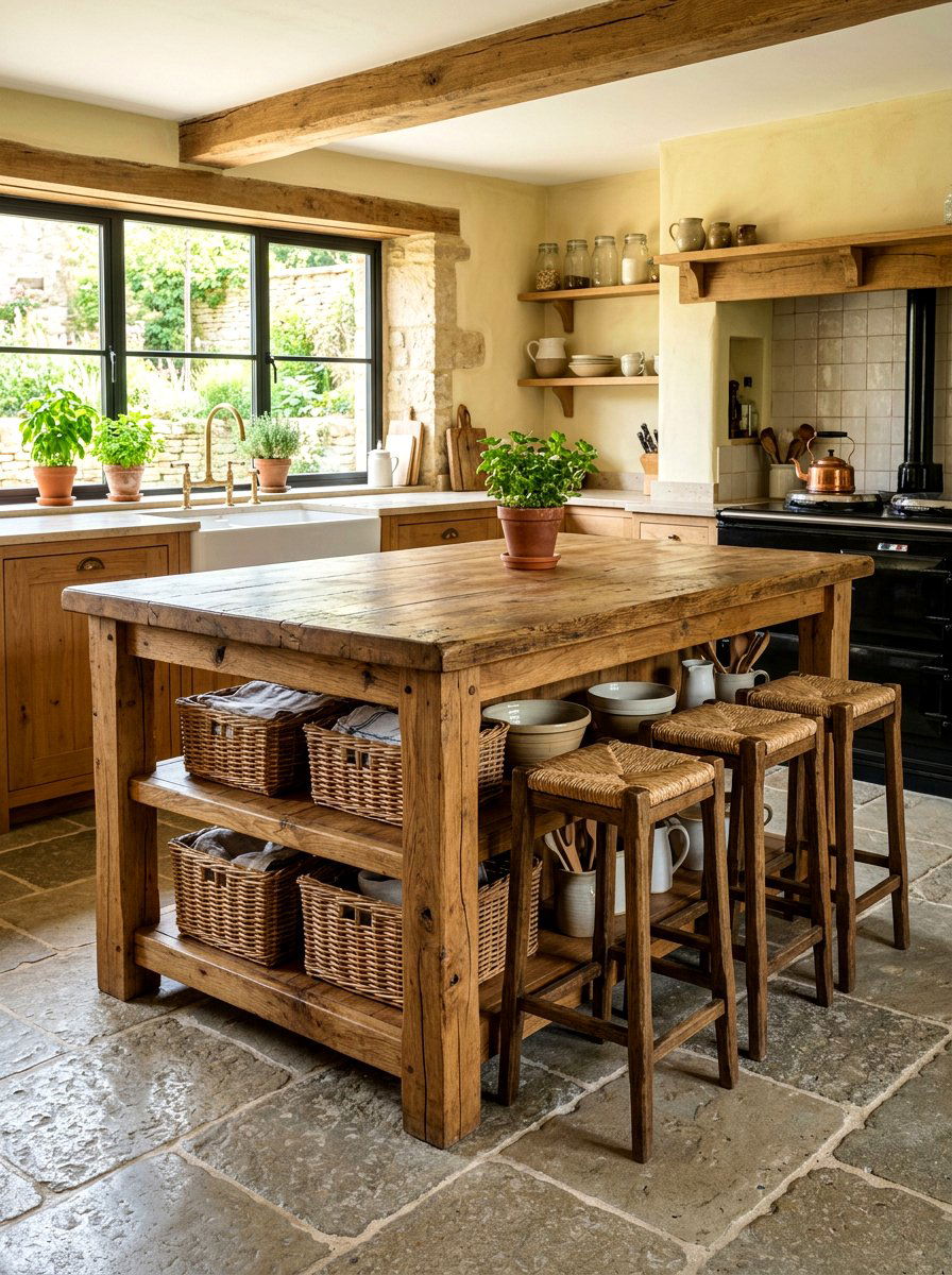 Rustic timber kitchen island - 30 freestanding furniture kitchen ideas