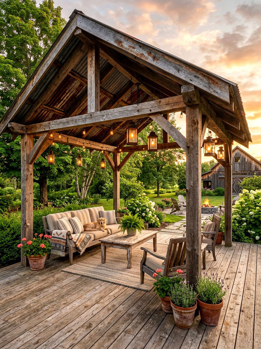 Rustic tin metal patio cover - 30 metal patio cover ideas