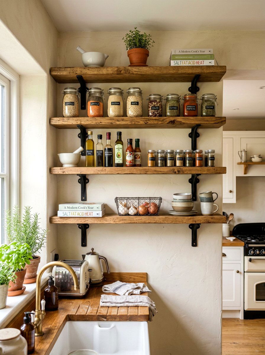 Rustic wall shelving - 30 European unfitted kitchen ideas