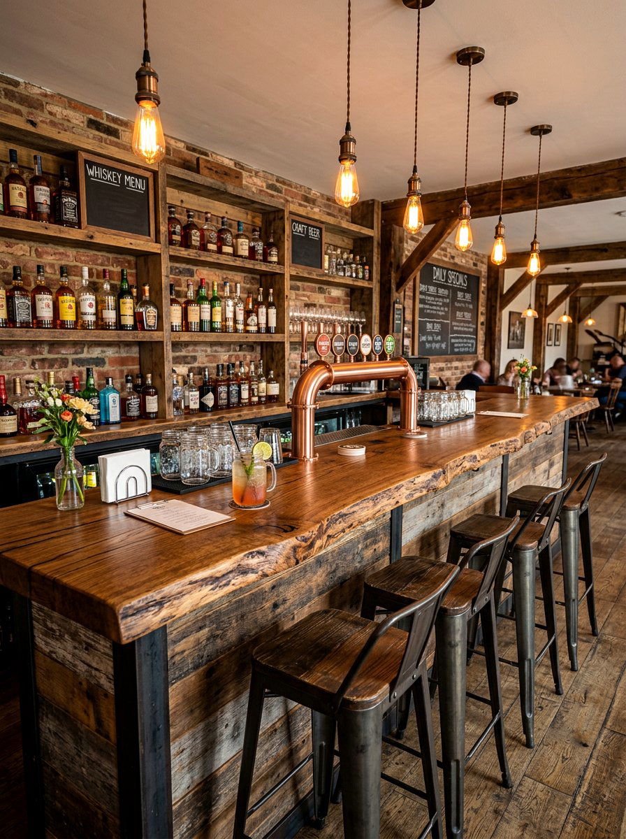 Rustic wood bar counter - 30 cocktail nook ideas aesthetic