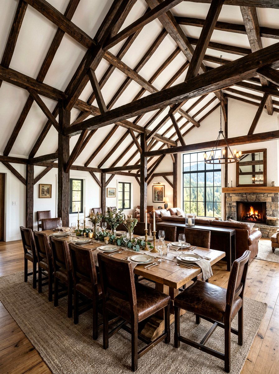 Rustic wood beam ceiling - 30 Nancy Meyers dining room ideas