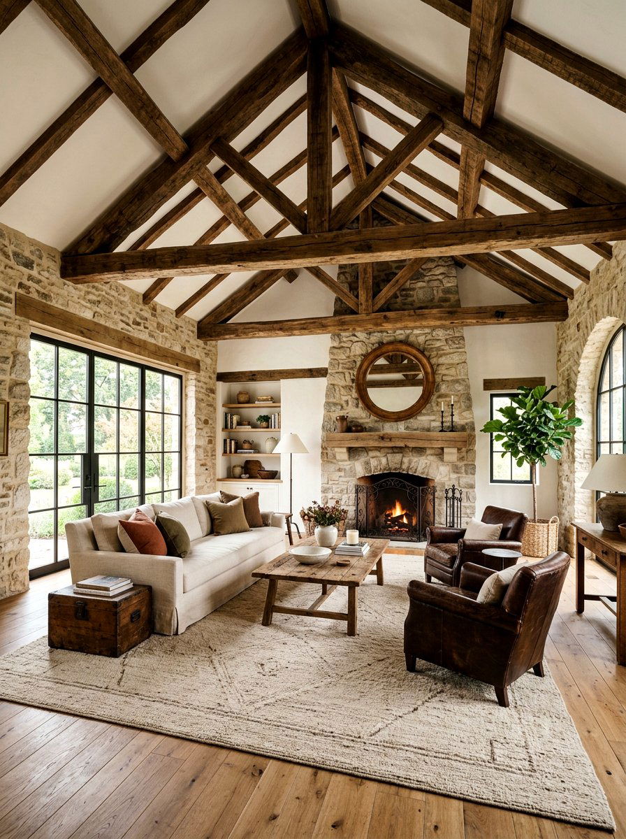 Rustic wood beam vaulted living room - 30 vaulted living room ideas