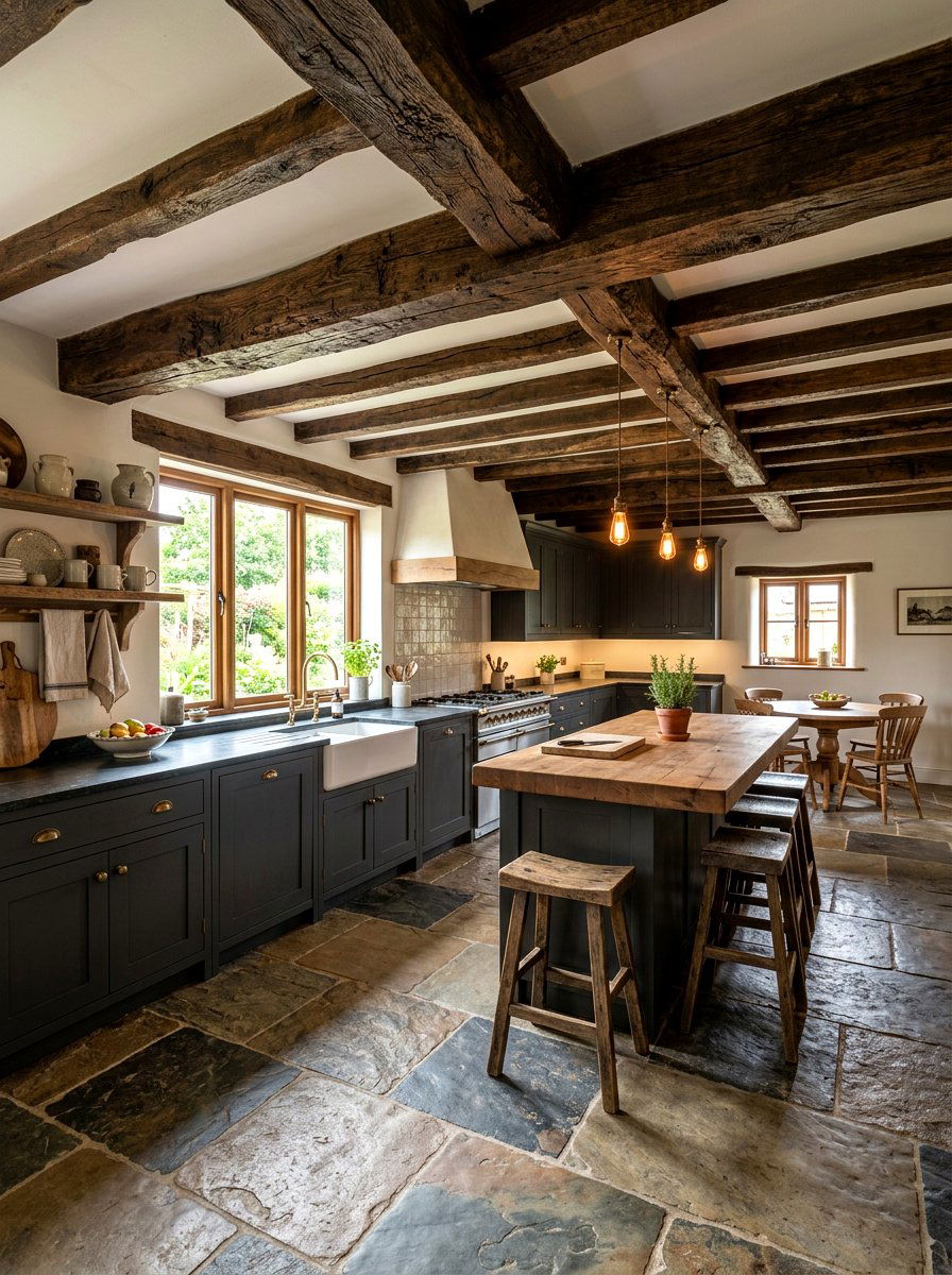 Rustic wood beams - 30 moody kitchen ideas