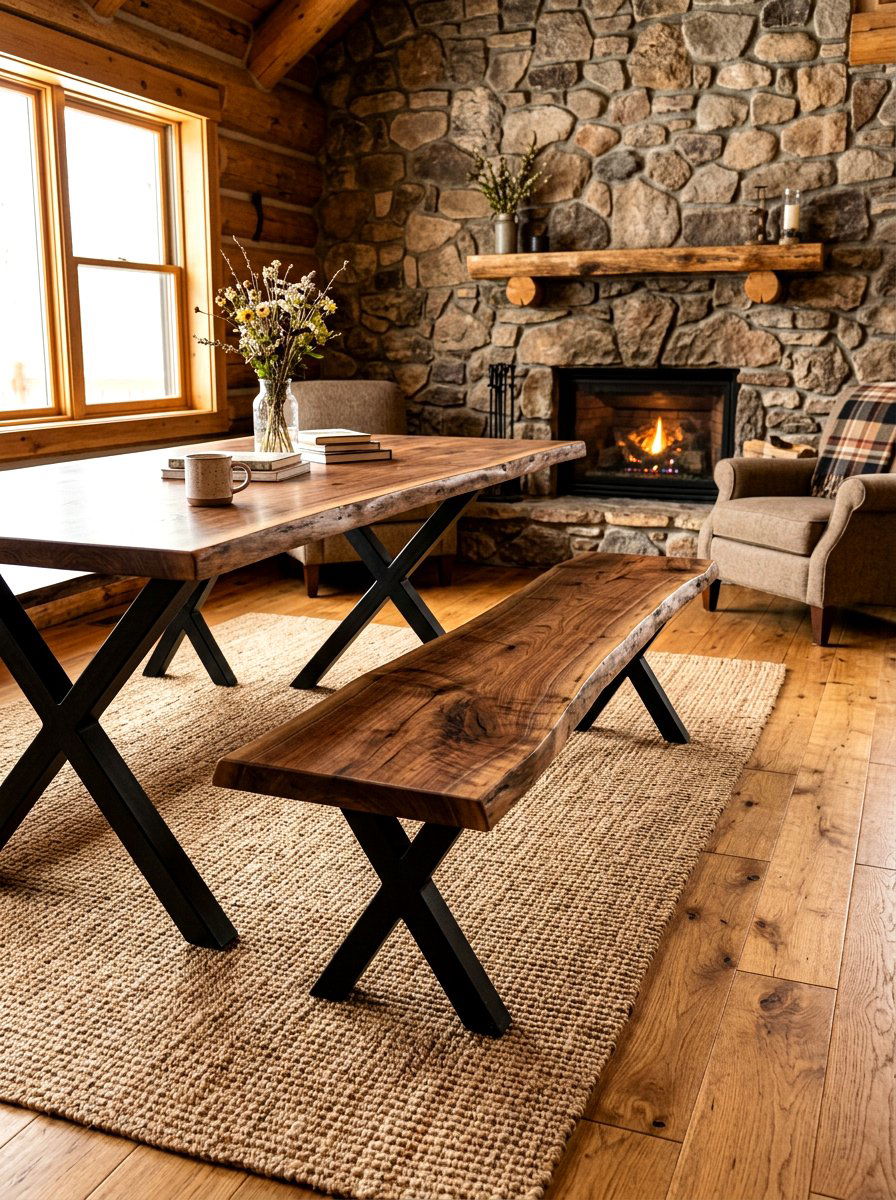 Rustic wood bench - 30 breakfast room bench ideas