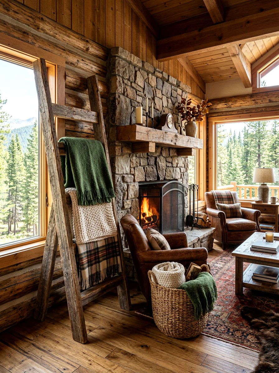 Rustic wood blanket ladder - 30 corner ladder blanket ideas