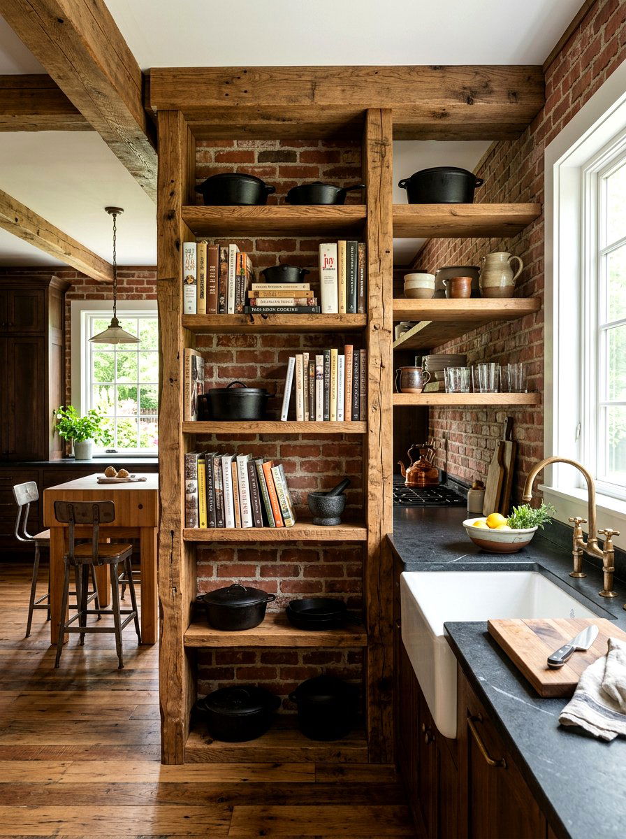 Rustic wood bookshelf - 30 book shelf kitchen ideas
