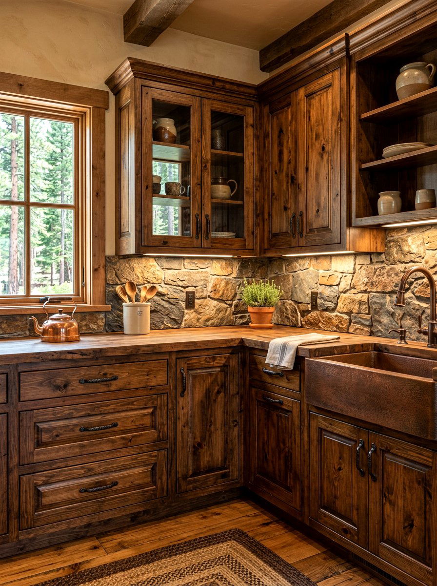 Rustic wood cabinetry - 30 baking corner ideas